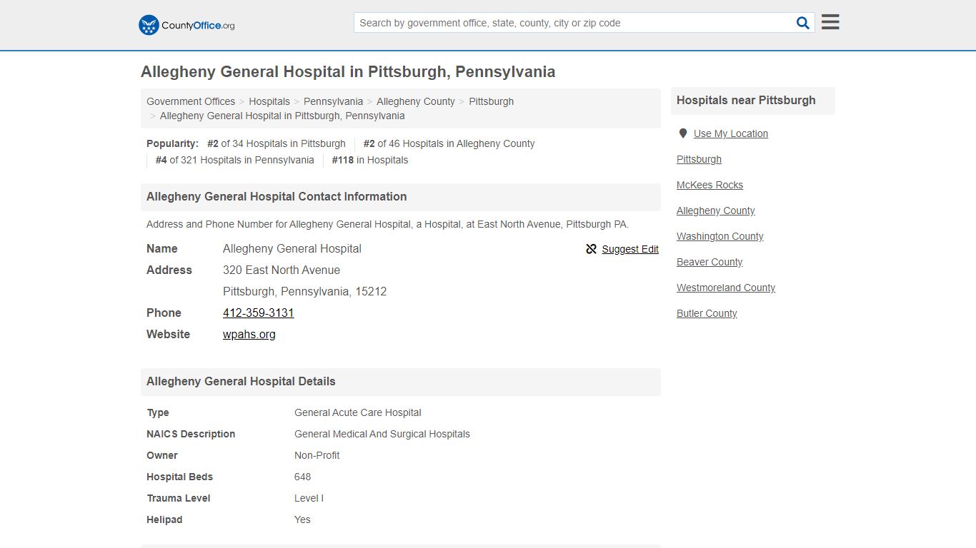 Allegheny General Hospital - Pittsburgh, PA (Address and Phone)