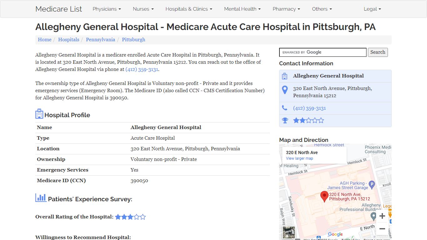 Allegheny General Hospital in Pittsburgh, PA - Medicare Acute Care ...