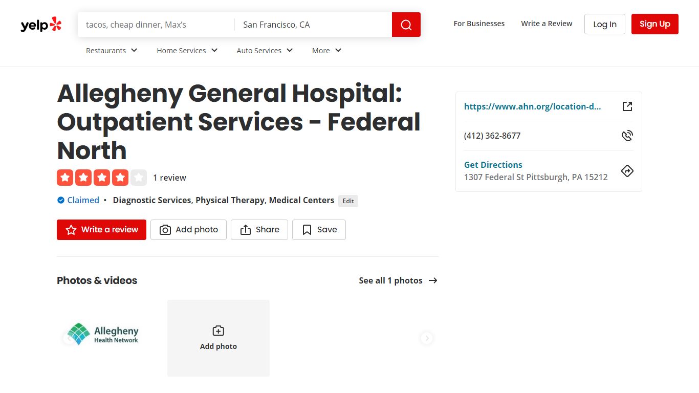 Allegheny General Hospital: Outpatient Services - Federal North - Yelp